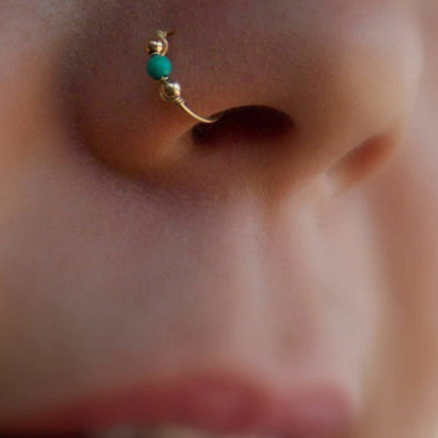 Zeshimb Zeshimb Turquoise Nose Rings Hoop Surgical Steel Septum Nostril Hoop Gold Turquoise Captive Bead Nose Ring Helix Cartilage Nose Ring Earrings Body Piercing Jewelry | Body Piercing Rings