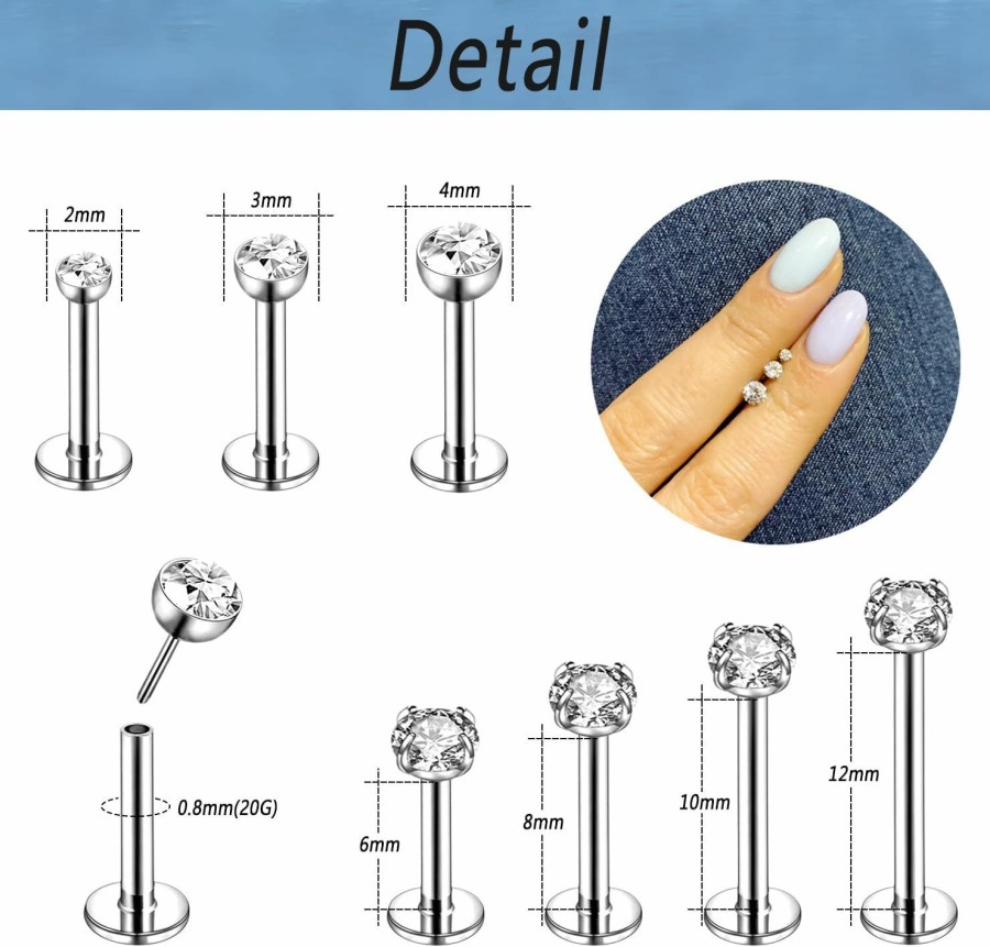 ZS Zs 12Pcs 16G Pushin Lip Rings, Stainless Steel Medusa Piercing Jewelry, 2Mm 3Mm 4Mm Cz Forward Helix Earring, Labret Monroe Piercing Jewelry For Women Men | Body Piercing Rings