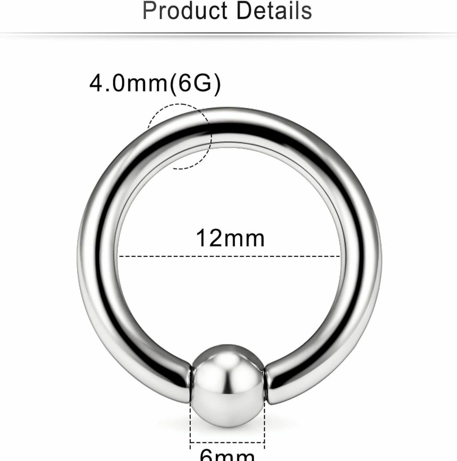 Cisyozi Cisyozi 6G 8G Titaniumm Septum Rings Captive Bead Gauges Tunnels Earrings Stretching Kit Hypoallergenic Medical Implant Septum Nose Lip Pa Ring Hoop Earring Piercing Jewelry Women Men 12Mm 14Mm 16Mm | Body Piercing Rings