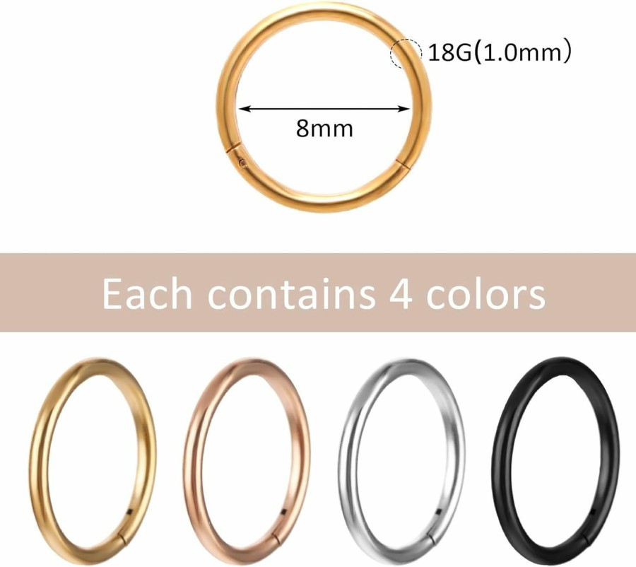 Lusofie Lusofie 4Pcs Nose Ring Hoops Stainless Steel Hinged Nose Hoop Ring Septum Rings Cartilage Lip Rings Earrings Body Piercing Jewelry For Women Men | Body Piercing Rings