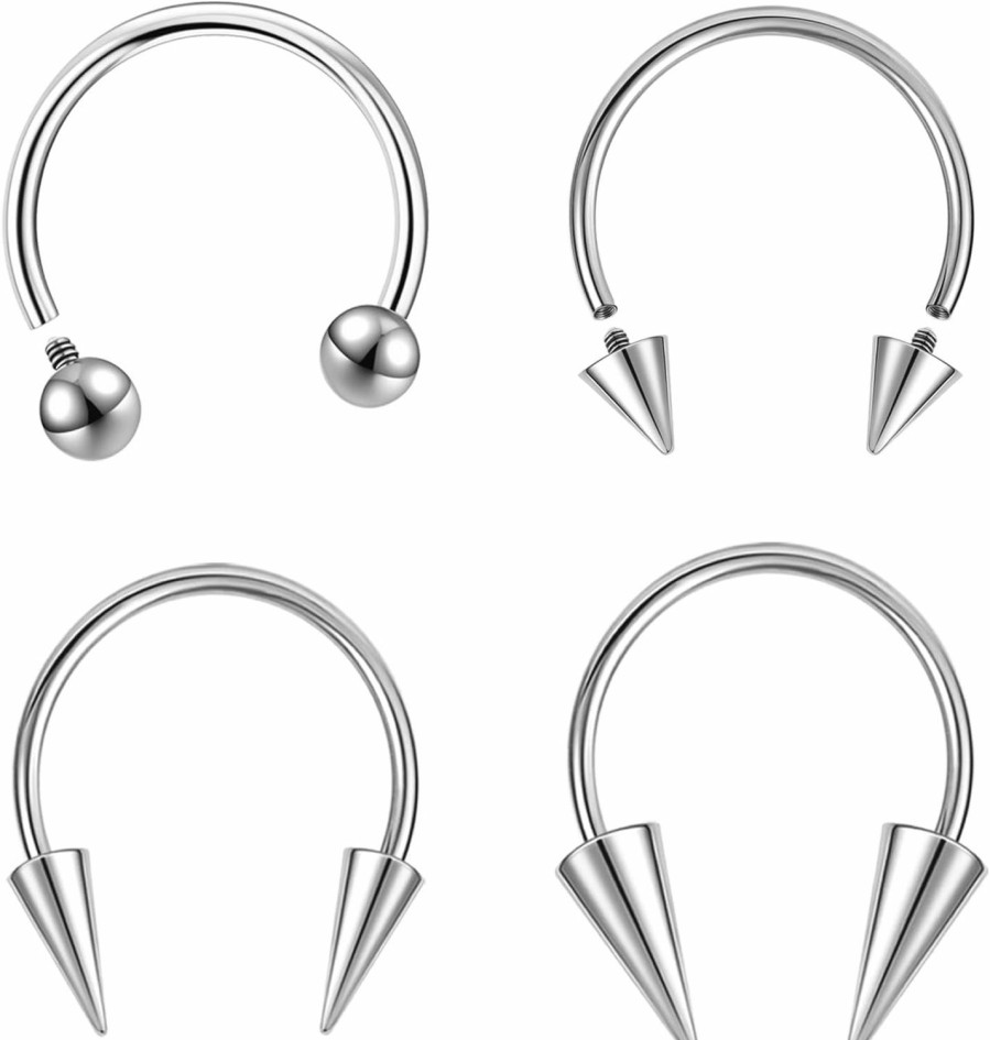 BodyAce Bodyace 16G Spike Septum Rings 18G Horseshoe Nose Rings, Stainless Steel Tragus Cartilage Helix Earrings Hoop, Internal Threaded Rook Lip Piercing Jewelry | Body Piercing Rings