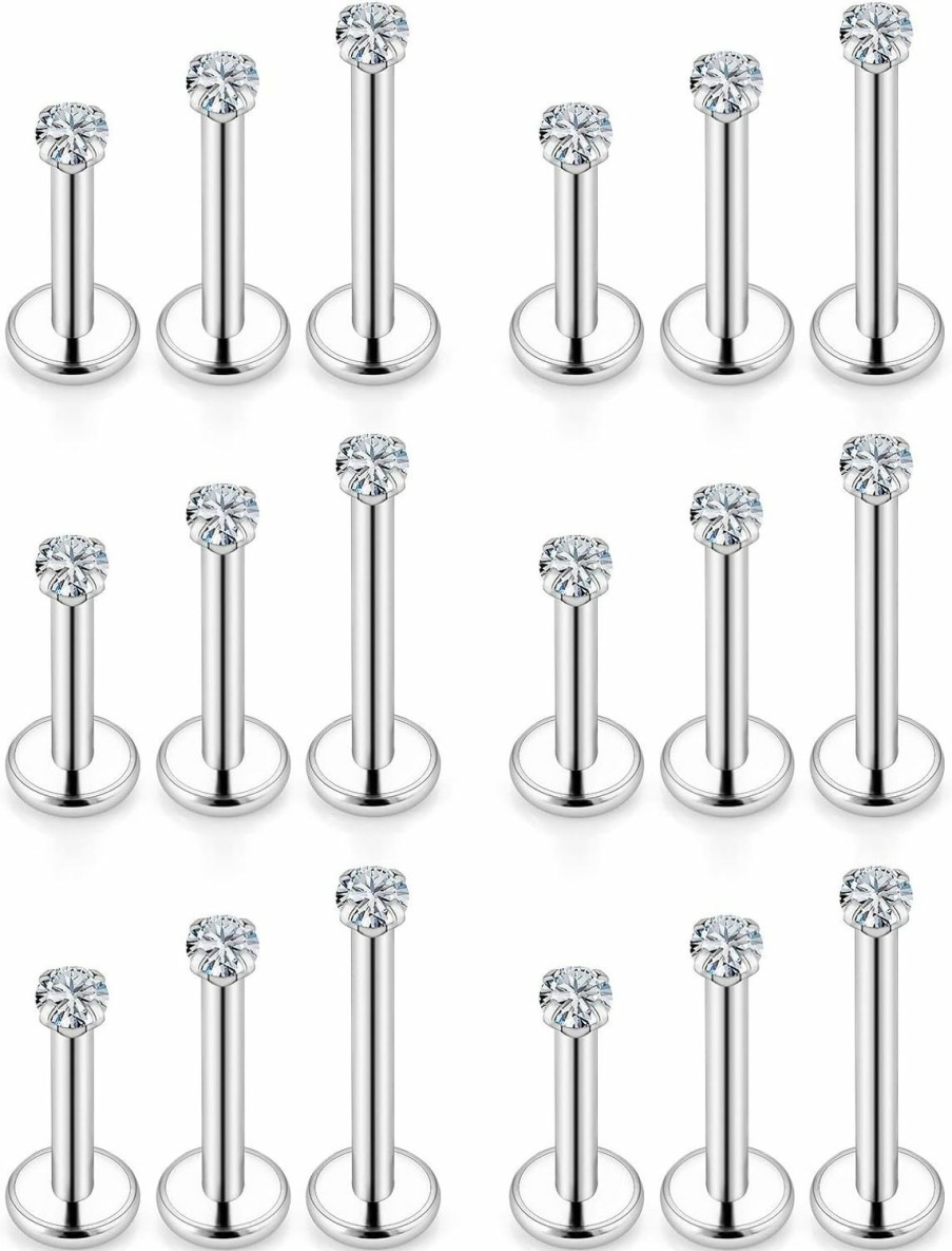 Vsnnsns Vsnnsns 16G Lip Rings Stainless Steel Labret Jewelry Monroe Lip Rings Nail Cubic Zirconia Cartilage Tragus Helix Earrings Studs Medusa Piercing Jewelry For Women Men 6Mm 8Mm 10Mm 18Pcs | Body Piercing Rings