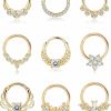 JeryWe Jerywe 9Pcs 16G Septum Clicker Rings Set Daith Earrings For Women Cartilage Helix Tragus Piercing Jewelry Rook Stainless Steel Hoop Earrings Septum Rings Hinged Nose Rings Hoops 10Mm | Body Piercing Rings