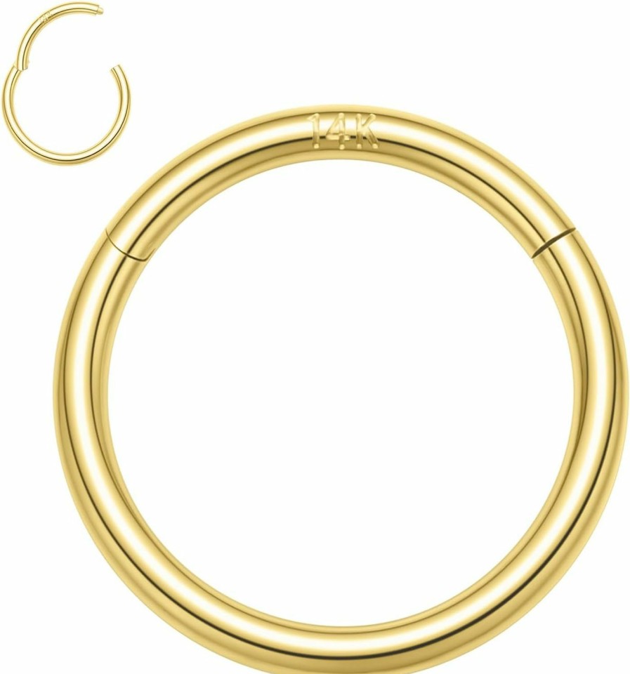 FUNLMO Funlmo 14K Solid Gold Nose Ring 18G 16G Septum Ring Yellow Gold Conch Daith Tragus Helix Rook Piercing Jewelry Cartilage Earring Lip Ring For Women Men | Body Piercing Rings