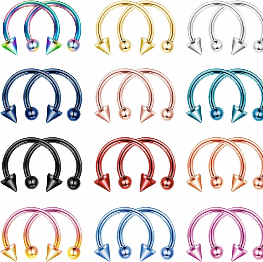 JOERICA Joerica 24-30Pcs 16G Horseshoe Septum Rings Stainless Steel Nose Circular Barbells Rings Cartilage Tragus Helix Eyebrow Daith Earring Piercings Body Jewelry Ball And Arrow 8Mm/10Mm | Body Piercing Rings