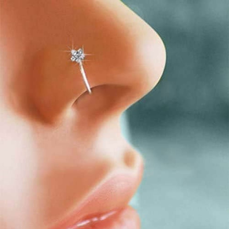 KUYIUIF Small Thin Flower Clear Crystal Nose Ring Stud Hoop-Sparkly Crystal Nose Ring Cz Nose Ring For Women Girls | Body Piercing Rings