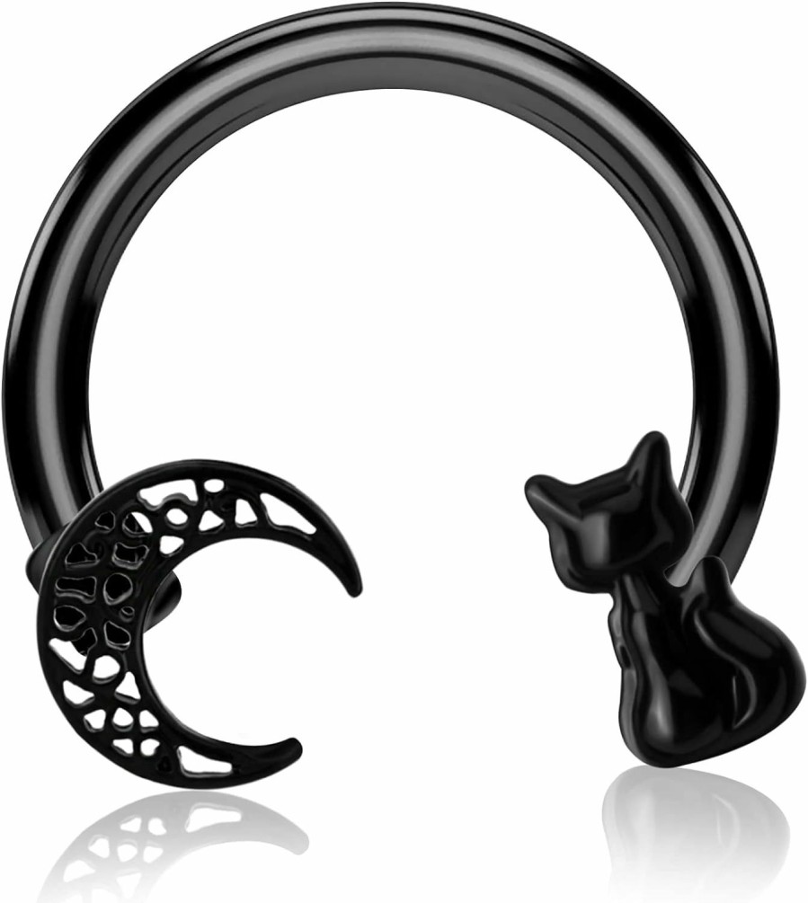 Jewseen Jewseen Cartilage Earring Hoop Moon Septum Ring Cat Horseshoe Hoop Earring 16G Nose Ring Hoop Captive Bead Rings Tragus Daith Rook Helix Piercing Body Jewelry | Body Piercing Rings