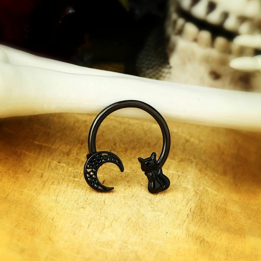 Jewseen Jewseen Cartilage Earring Hoop Moon Septum Ring Cat Horseshoe Hoop Earring 16G Nose Ring Hoop Captive Bead Rings Tragus Daith Rook Helix Piercing Body Jewelry | Body Piercing Rings