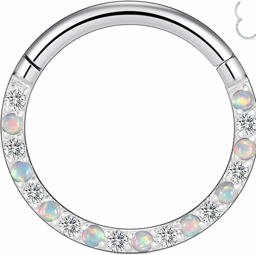 Uzgtvy Uzgtvy 16G Opal Cz Septum Rings Hoop Nose Ring Lip Rings Horseshoe Surgical Steel Hinged Segment Ring Seamless Clicker Ring Cartilage Earrings Hoop Helix Tragus Septum Piercing Jewerly | Body Piercing Rings