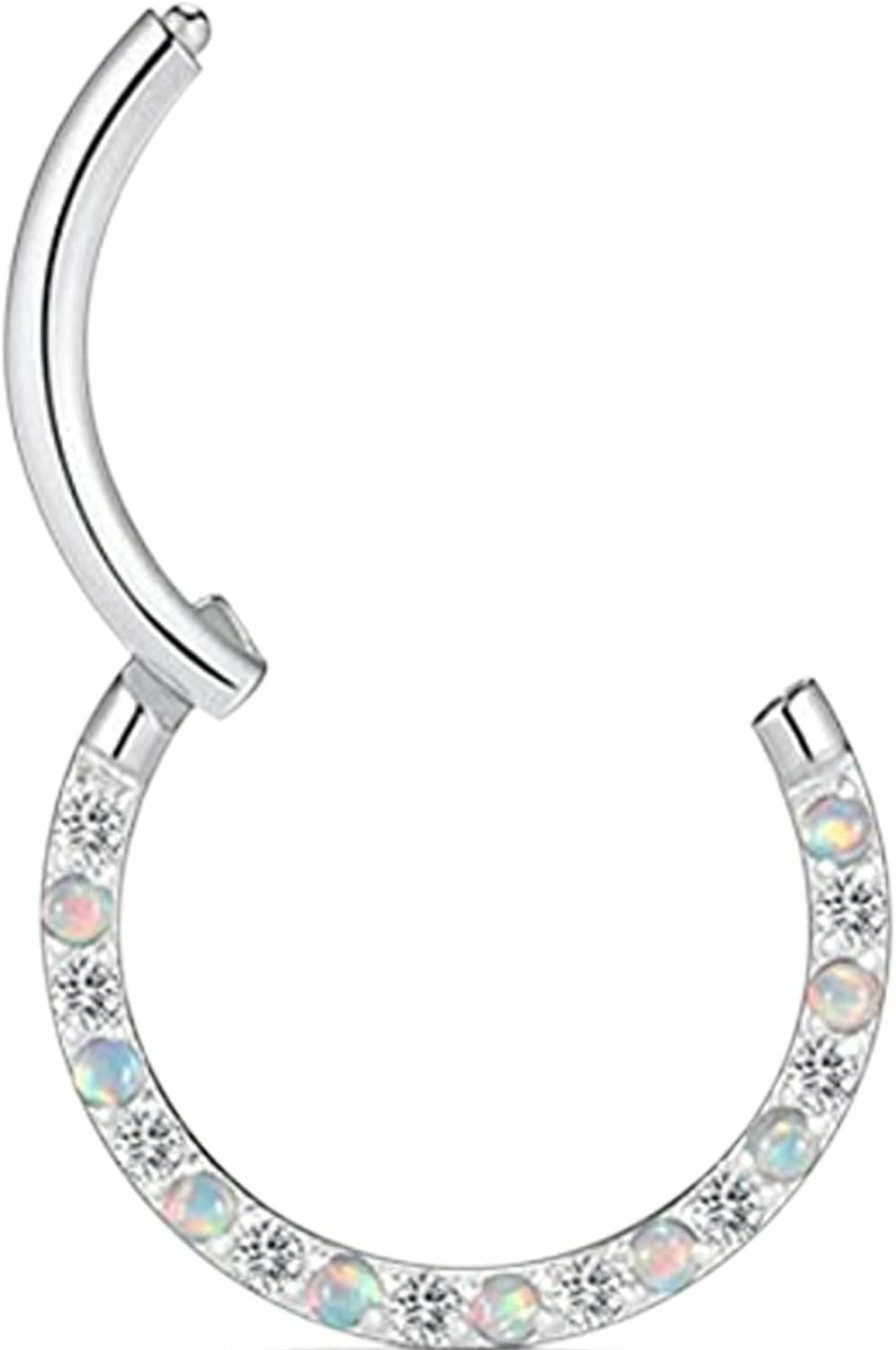 Uzgtvy Uzgtvy 16G Opal Cz Septum Rings Hoop Nose Ring Lip Rings Horseshoe Surgical Steel Hinged Segment Ring Seamless Clicker Ring Cartilage Earrings Hoop Helix Tragus Septum Piercing Jewerly | Body Piercing Rings