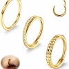 PiercingArt Piercingart 3Pcs 18G 8Mm Gold Nose Rings Hoops Surgical Steel Piercing Jewelry Clicker For Nostril Septum Cartilage Earring Conch Helix Daith Tragus Lip Hinged Segment For Women | Body Piercing Rings