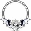 COCHARM Cocharm Skeleton Wing 16G Septum Ring Skull Goth Daith Earrings Stainless Steel Septum Ring Silver Dainty Piercing Jewelry 8Mm/10Mm | Body Piercing Rings