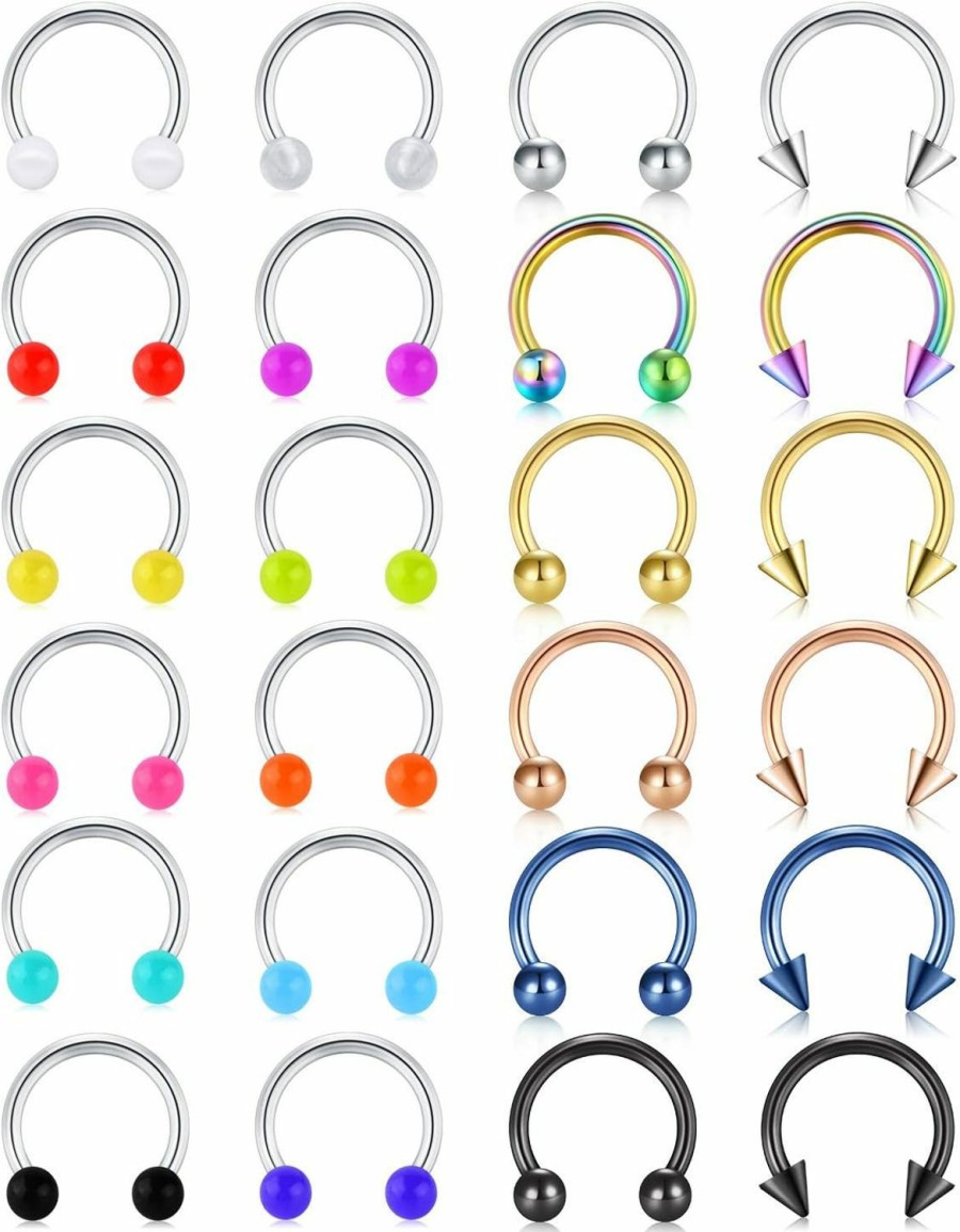 Mayhoop Mayhoop 20G 24Pcs Stainless Steel Horseshoe Nose Septum Rings Piercing Jewelry Cartilage Helix Tragus Earring Hoop Lip Horseshoe Piercing Retainer For Women Men 8Mm 10Mm | Body Piercing Rings