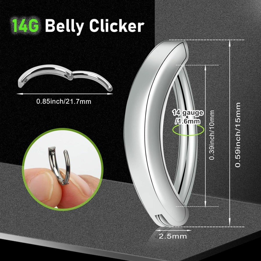 CrazyPiercing Crazypiercing Navel Ring 14G Clicker Belly Button Ring Petite Reverse Belly Ring Titanium Clicker For Men Women | Body Piercing Rings