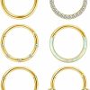 Jstyle Jstyle 6Pcs 16G 18G Septum Rings Surgical Steel Nose Rings Hoop For Women Opal Cz Daith Cartilage Hoop Earring Clicker Septum Jewelry Hinged Hoop Nose Ring Lip Helix Rook Tragus Piercing Jewelry | Body Piercing Rings