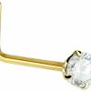 JewelStop Jewelstop 14K Solid Yellow Gold Nose Ring Bone Cz Prong Set - 0.5Mm 24 Gauge 8Mm Long | Body Piercing Rings