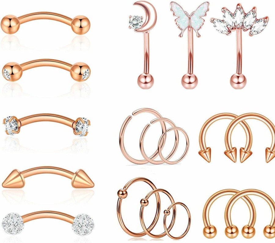 YACHY Yachy 18Pcs 16G Eyebrow Piercing Jewelry For Women Men, Eyebrow Rings Rook Earrings Rook Piercing Jewelry Belly Lip Ring Curved Barbells Eyebrow Piercing Cartilage Daith Helix Tragus Body Piercings | Body Piercing Rings