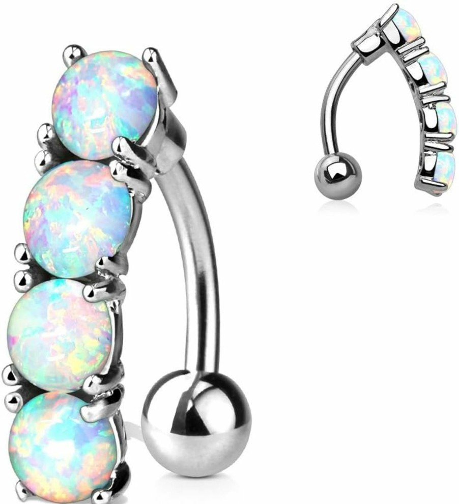 Pierced Owl Pierced Owl - 14Ga Stainless Steel Four Synthetic Opals Reverse Vertical Drop Belly Button Ring | Body Piercing Rings