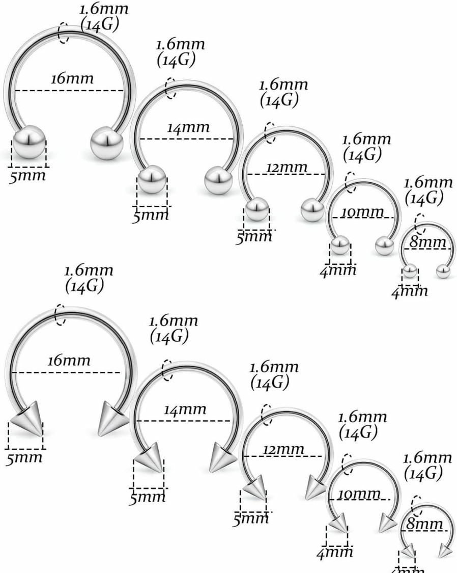 Vsnnsns Vsnnsns 14G 16G 20G Horseshoe Rings Surgical Steel Nose Septum Rings Piercing Jewelry Cartilage Helix Tragus Earring Hoop Eyebrow Piercing Lip Rings For Women Men 6Mm 8Mm 10Mm 12Mm 14Mm 16Mm 30Pcs | Body Piercing Rings