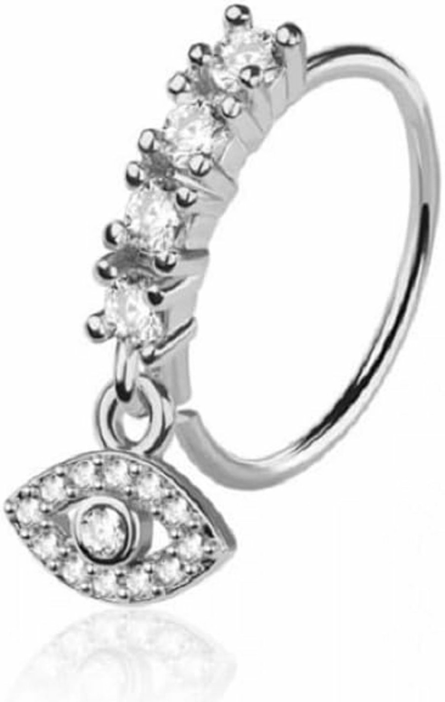 Pierced Owl Pierced Owl 20Ga 316L Stainless Steel Cz Crystal Lined Hoop With Dangling Evil Eye Charm Bendable Nose Ring | Body Piercing Rings