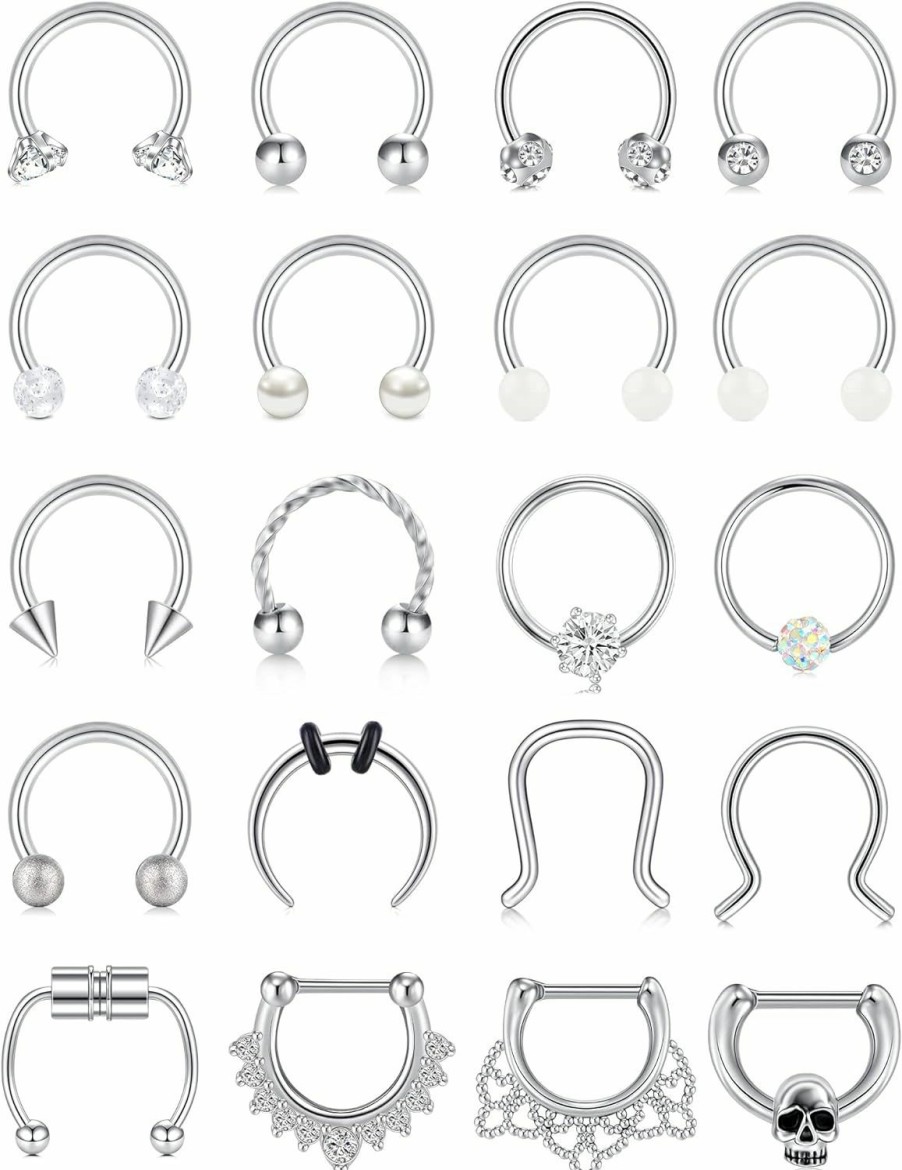 Mayhoop Mayhoop 16G 20Pcs Surgical Steel Nose Rings Septum Rings Captive Bead Rings Horseshoe Piercing Jewelry Cartilage Helix Daith Tragus Earring Hoop Lip Hinged Seamless Nose Hoop Ring For Women Men | Body Piercing Rings