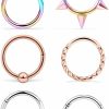 SCERRING Scerring 6Pcs 16G Stainless Steel Hinged Clicker Segment Septum Nose Lip Ring Hoop Cartilage Tragus Sleeper Earrings Body Piercing Jewelry Braided 10Mm | Body Piercing Rings