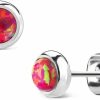 Amelia Fashion Amelia Fashion Pair Opal Bezeled Earring Studs 316L Surgical Stainelss Steel (Choose Color) | Body Piercing Rings