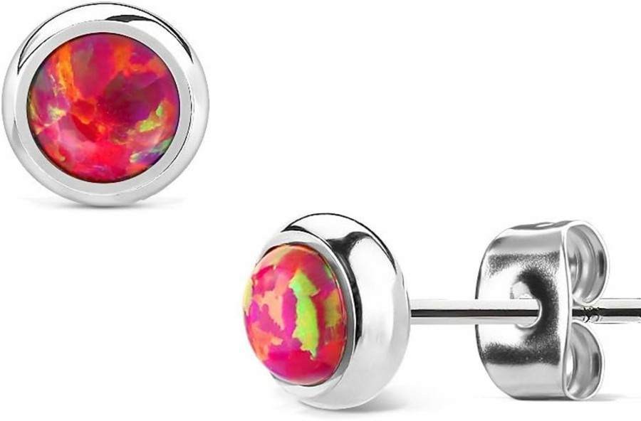 Amelia Fashion Amelia Fashion Pair Opal Bezeled Earring Studs 316L Surgical Stainelss Steel (Choose Color) | Body Piercing Rings