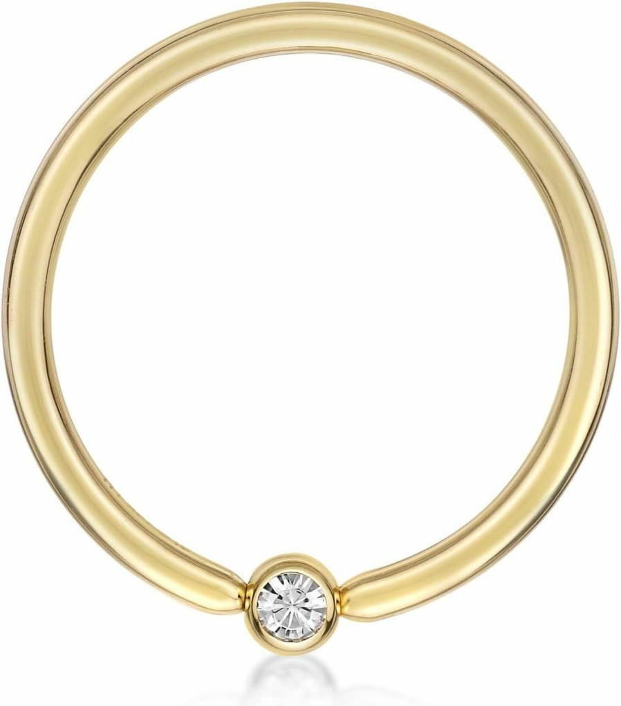 Lavari Jewelers Lavari Jewelers Swarovski Crystal Fixed Captive Bead 14 Gauge Hoop Nose Ring For Women Or Men In 14K Yellow Gold Body Piercing Eyebrow Nipple Cartilage Tragus 5/8 Or 3/4 Inches | Body Piercing Rings