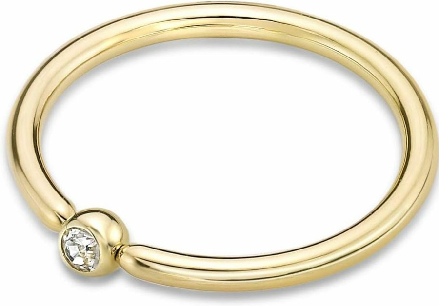 Lavari Jewelers Lavari Jewelers Swarovski Crystal Fixed Captive Bead 14 Gauge Hoop Nose Ring For Women Or Men In 14K Yellow Gold Body Piercing Eyebrow Nipple Cartilage Tragus 5/8 Or 3/4 Inches | Body Piercing Rings