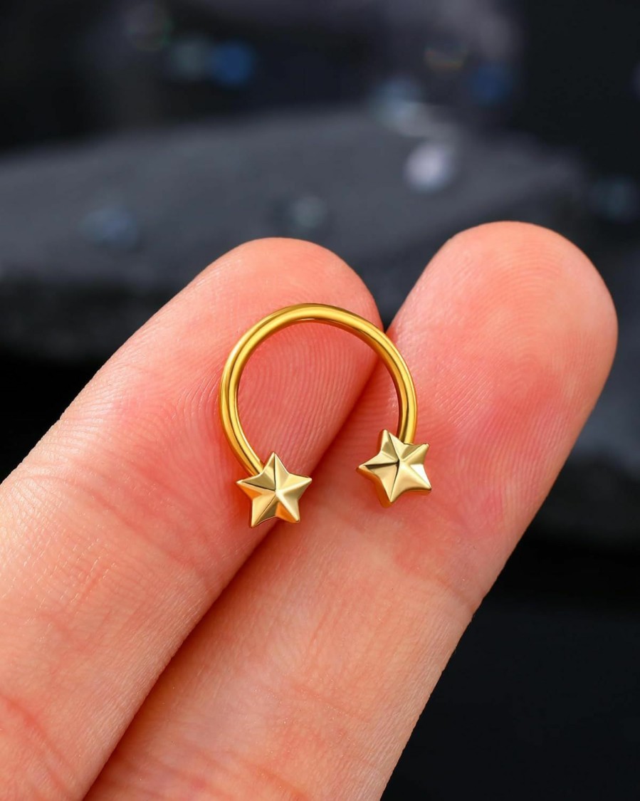 Jewseen Jewseen Star Septum Rings 16G Septum Jewelry Gold Cartilage Hoop Earring Surgical Steel Daith Piercing Jewelry Nose Ring Hoop Helix Conch Tragus Earrings For Women Men | Body Piercing Rings