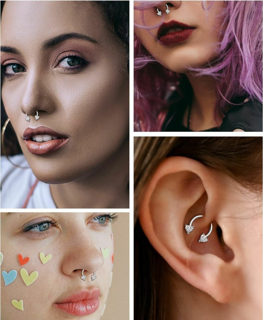 Jewseen Jewseen Heart Septum Ring 16G Clear Cz Septum Jewelry Daith Piercing Jewelry Cartilage Earring Helix Piercing Jewelry Nose Ring Hoop Earring Conch Tragus Earring For Women Men | Body Piercing Rings