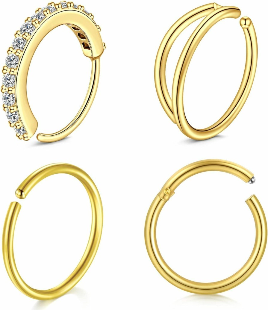 QWALIT Qwalit Nose Rings Hoops Nose Hoops Double Nose Ring For Single Piercing Double Hoop Nose Ring Double Nose Ring Hoop Double Loop Nose Ring Spiral Nose Hoops | Body Piercing Rings