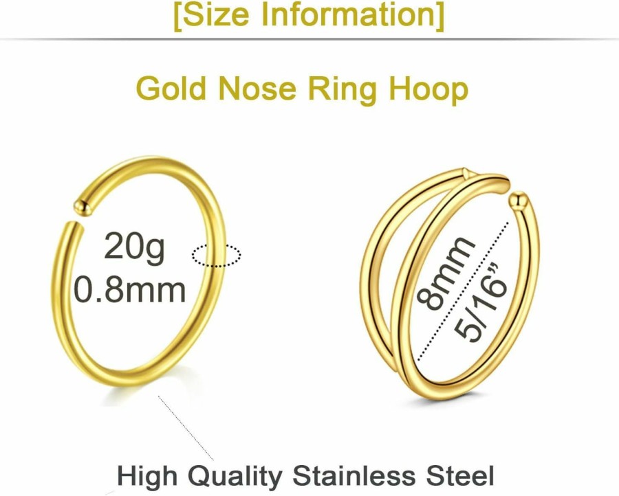 QWALIT Qwalit Nose Rings Hoops Nose Hoops Double Nose Ring For Single Piercing Double Hoop Nose Ring Double Nose Ring Hoop Double Loop Nose Ring Spiral Nose Hoops | Body Piercing Rings