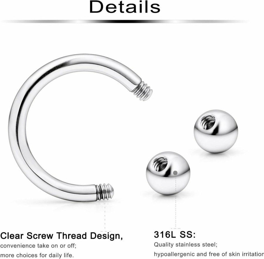 Ftovosyo Ftovosyo Septum Ring 14G 36Pcs Surgical Steel Tragus Earrings Hoop Horseshoe Lip Rings Helix Cartilage Conch Hoop Earring Piercing Jewelry For Women Men 8Mm 10Mm 12Mm 14Mm | Body Piercing Rings