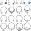 Suotarn 16Pcs 16G Septum Rings Clicker Nose Rings Hoop For Women Men Surgical Steel Heart Helix Daith Cartilage Earrings Hoop Cz Dangle Nose Septum Piercing Jewelry Silver Nose Rings 10Mm | Body Piercing Rings