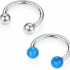 PEAKLINK Blue Opal Septum Ring 16G Septum Jewelry Titanium Horseshoe Nose Hoop Ring Internally Threaded Helix Earrings Daith Piercing Jewelry Cartilage Rook Lobe Conch Earring Lip Eyebrow Piercing Jewelry 10Mm | Body Piercing Rings