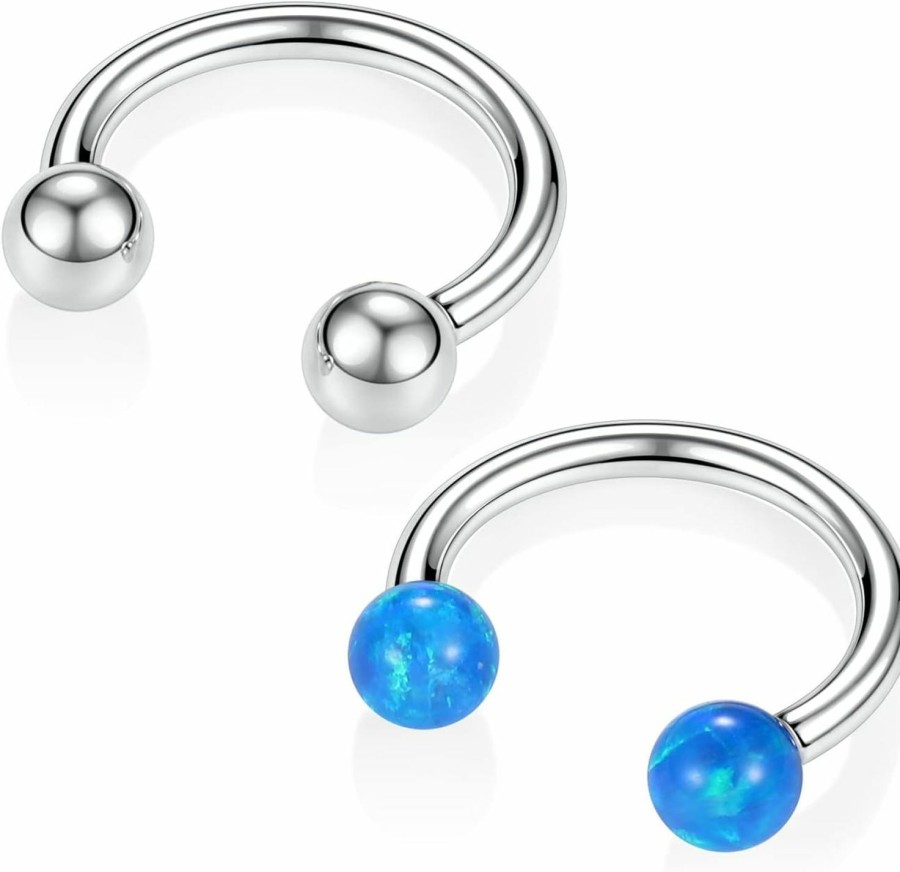 PEAKLINK Blue Opal Septum Ring 16G Septum Jewelry Titanium Horseshoe Nose Hoop Ring Internally Threaded Helix Earrings Daith Piercing Jewelry Cartilage Rook Lobe Conch Earring Lip Eyebrow Piercing Jewelry 10Mm | Body Piercing Rings