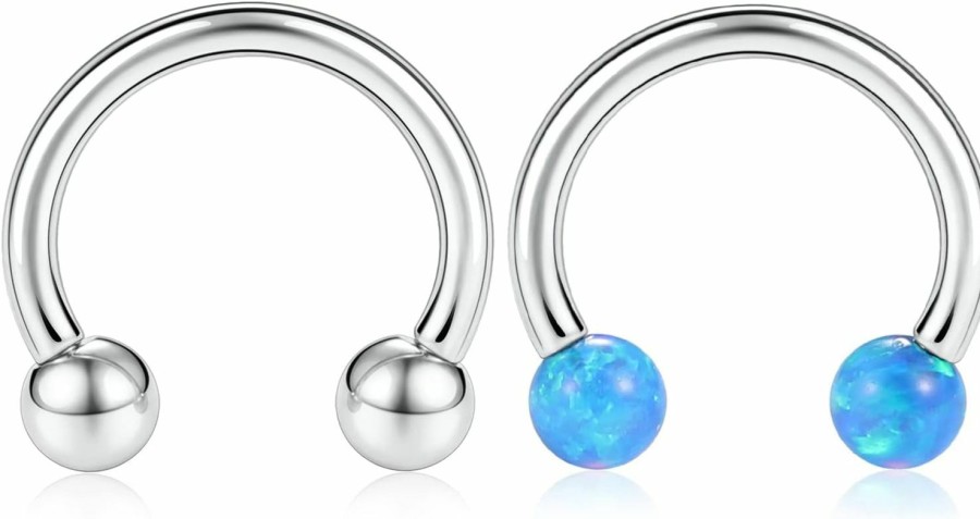 PEAKLINK Blue Opal Septum Ring 16G Septum Jewelry Titanium Horseshoe Nose Hoop Ring Internally Threaded Helix Earrings Daith Piercing Jewelry Cartilage Rook Lobe Conch Earring Lip Eyebrow Piercing Jewelry 10Mm | Body Piercing Rings