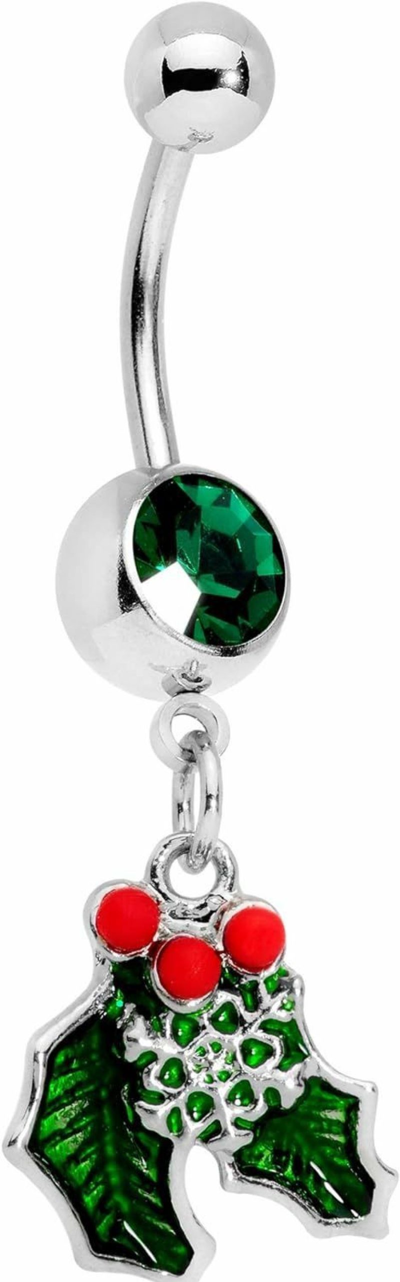 Body Candy Body Candy 14G 12Mm 316L Steel Navel Ring Green Accent Winter Snow Mistletoe Belly Button Ring 1/2\" | Body Piercing Rings