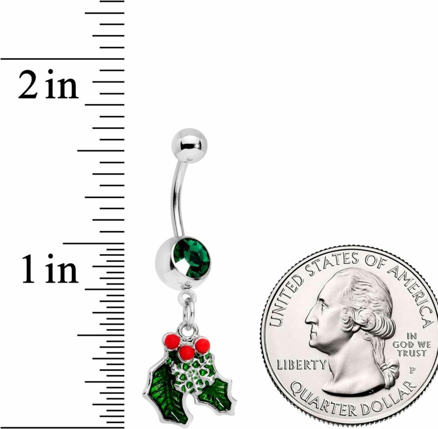 Body Candy Body Candy 14G 12Mm 316L Steel Navel Ring Green Accent Winter Snow Mistletoe Belly Button Ring 1/2\" | Body Piercing Rings