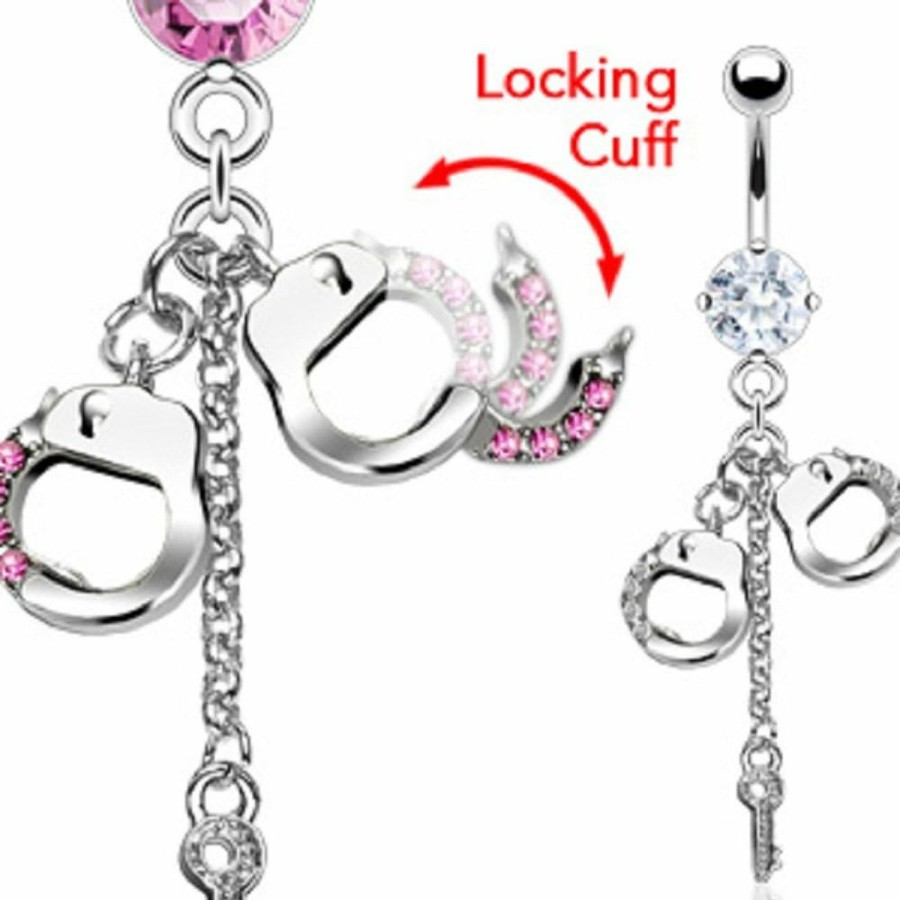 Pierced Owl Pierced Owl - 14Ga 316L Stainless Steel Cz Crystal Dangling Handcuffs Belly Button Ring | Body Piercing Rings