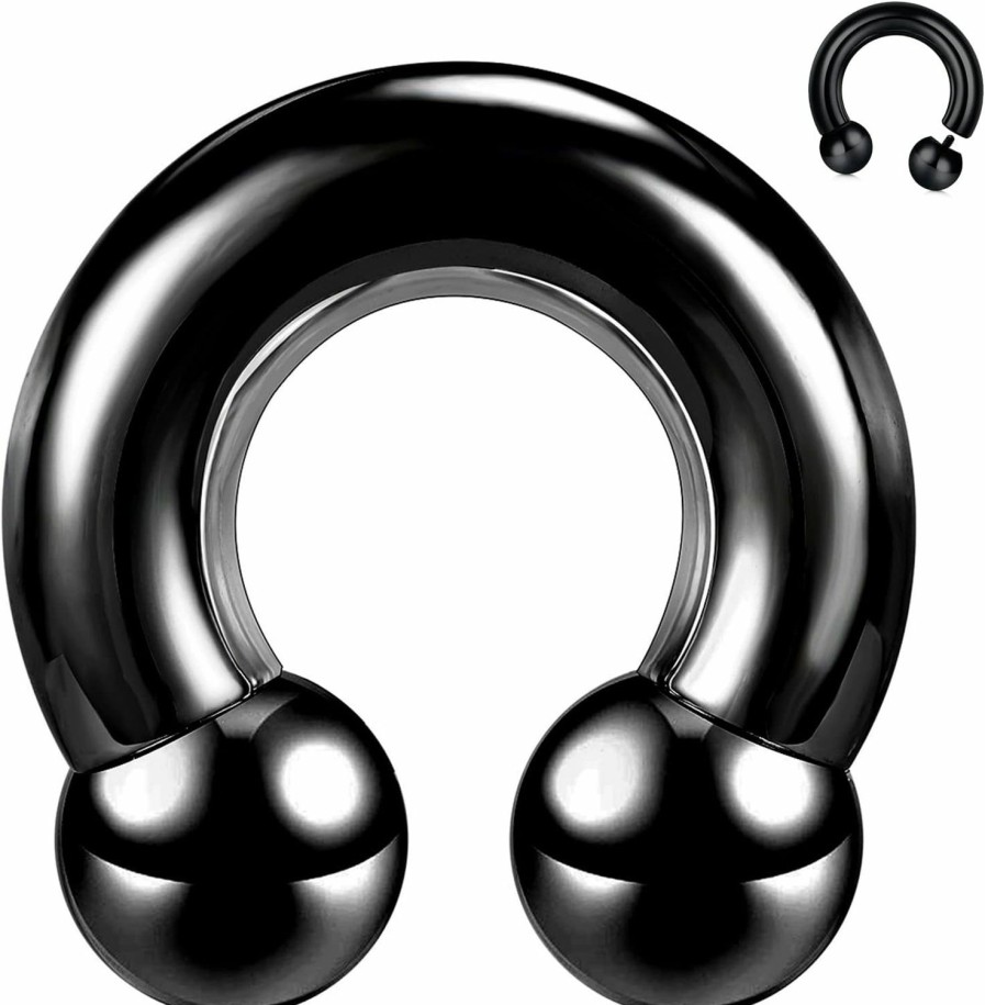 BodyAce Bodyace Black Circular Barbells Horseshoe Septum Rings, Surgical Steel Pa Rings In 00G 0G 2G 4G 6G 8G 12G, Captive Bead Ring Cbr Body Piercing Jewelry Set | Body Piercing Rings