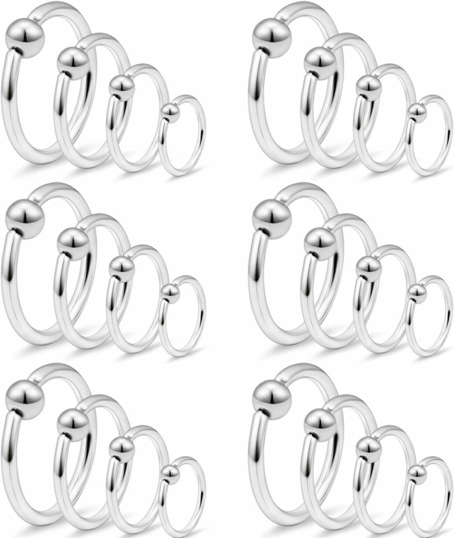 Ftovosyo Ftovosyo Tragus Hoop Earrings Surgical Steel 16G 14G 12G Captive Bead Ring Lip Septum Hoops Body Piercing Jewelry For Women Men 24 Pieces | Body Piercing Rings