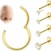 Vegolita 18G 20G 5Pcs Surgical Steel Nose Ring For Women Men Hinged Septum Nose Ring Threadless Push In Nose Stud Cz Labret Lip Ring Cartilage Tragus Helix Daith Earring 6-12Mm | Body Piercing Rings