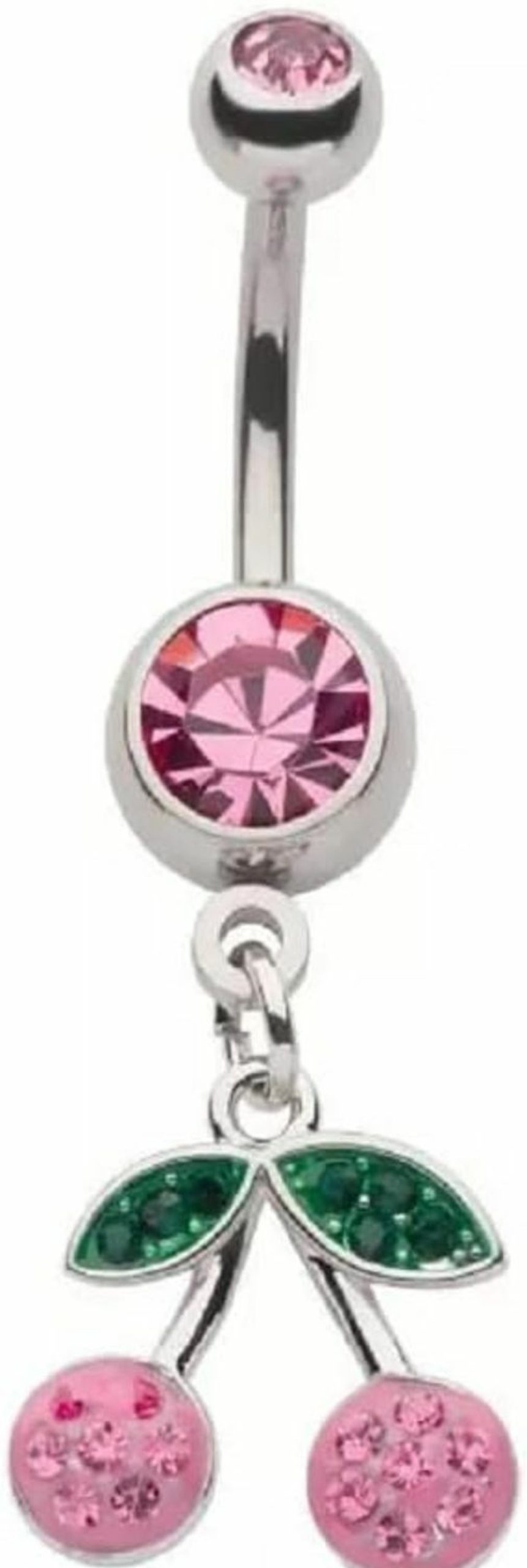 Pierced Owl Pierced Owl 14Ga 316L Stainless Steel Cz Crystal Pink Cherry Dangling Belly Button Ring | Body Piercing Rings