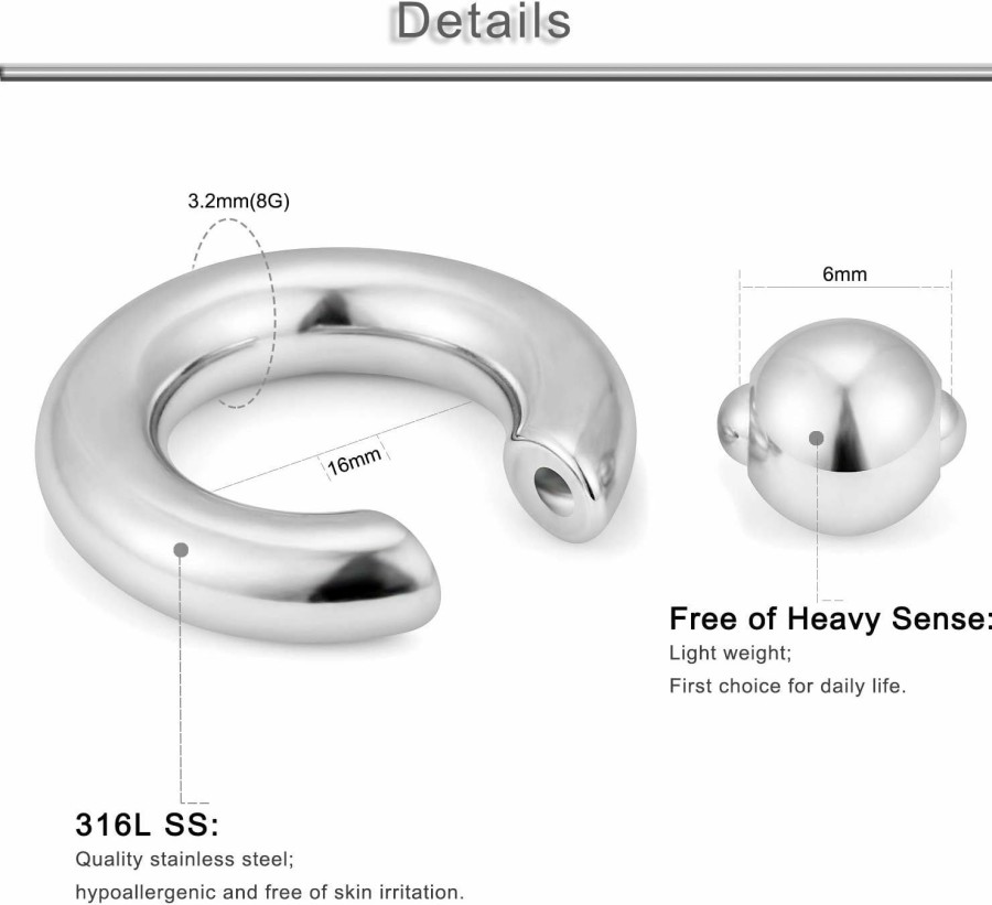 Yaalozei Yaalozei 10G 8G 6G 4G 2G 0G 00G Large Septum Rings Gauges Earrings Hoops 316L Surgical Steel Spring Action Captive Bead Pa Ring Cbr Septum Nose Rings Piercing Jewelry For Women Men 12Mm 16Mm | Body Piercing Rings