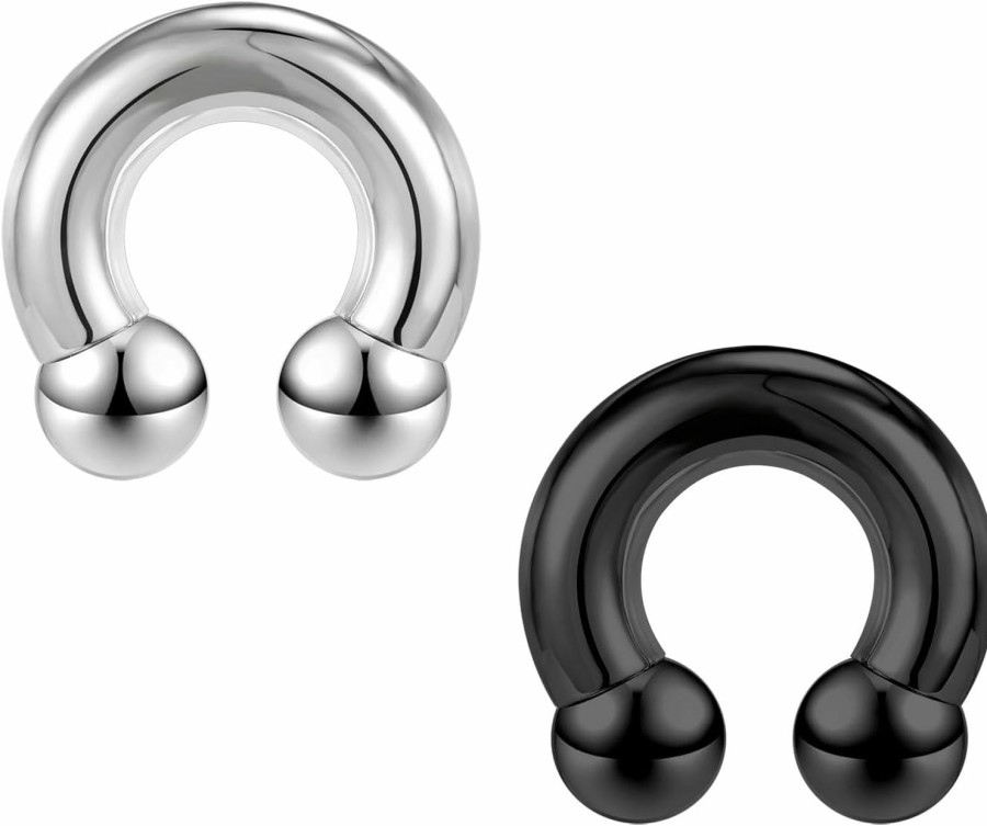 AccGin Accgin 2Pcs Horseshoe Earrings Circular Barbell 316L Surgical Steel Internally Threaded 00G 0G 2G 4G 6G 8G 12G Earrings Septum Rings Pierced Body Jewelry For Women Pa Ring 12Mm 16Mm 19Mm Black Silver | Body Piercing Rings