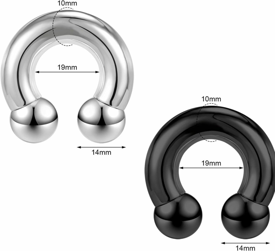 AccGin Accgin 2Pcs Horseshoe Earrings Circular Barbell 316L Surgical Steel Internally Threaded 00G 0G 2G 4G 6G 8G 12G Earrings Septum Rings Pierced Body Jewelry For Women Pa Ring 12Mm 16Mm 19Mm Black Silver | Body Piercing Rings