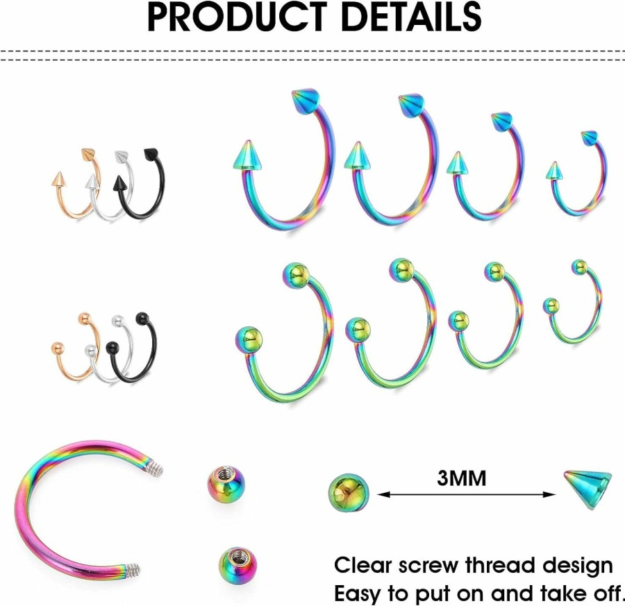 Yolev Yolev 32Pcs 16G Variety Of Sizes Horseshoe Rings Surgical Steel Nose Septum Horseshoe Hoop Earring Eyebrow Earring Hoop Lip Horseshoe Piercing For Women Men | Body Piercing Rings